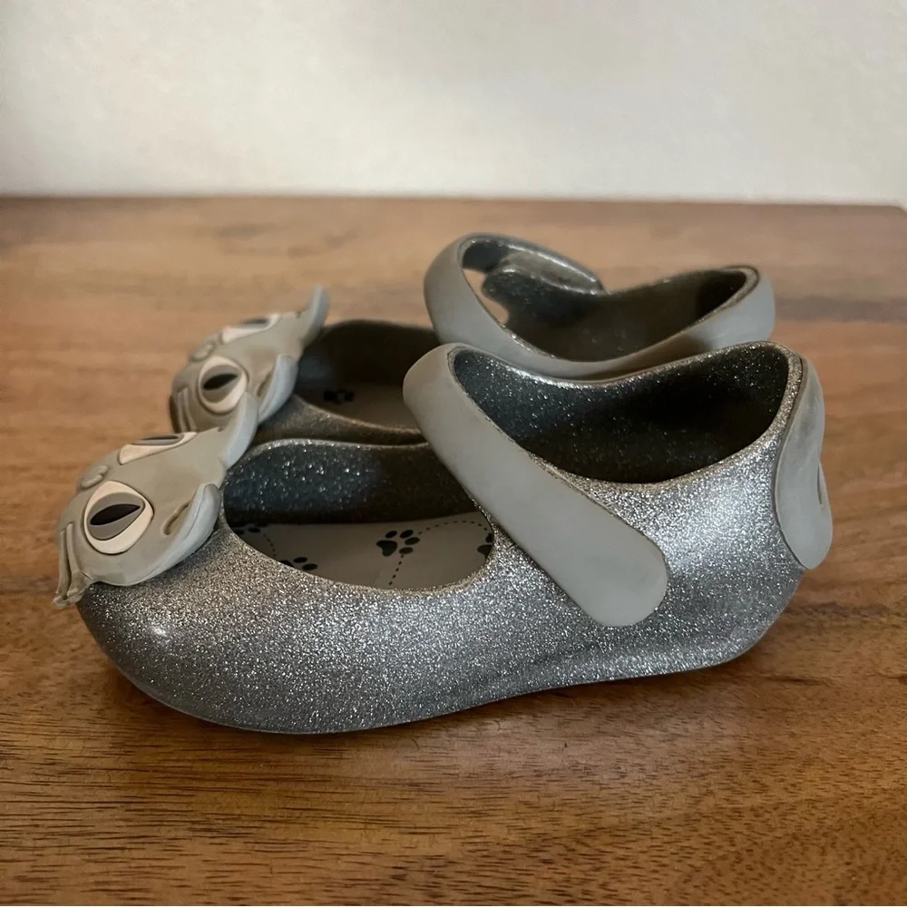Mini Melissa Toddler Silver Glitter Cat Shoes Size 7